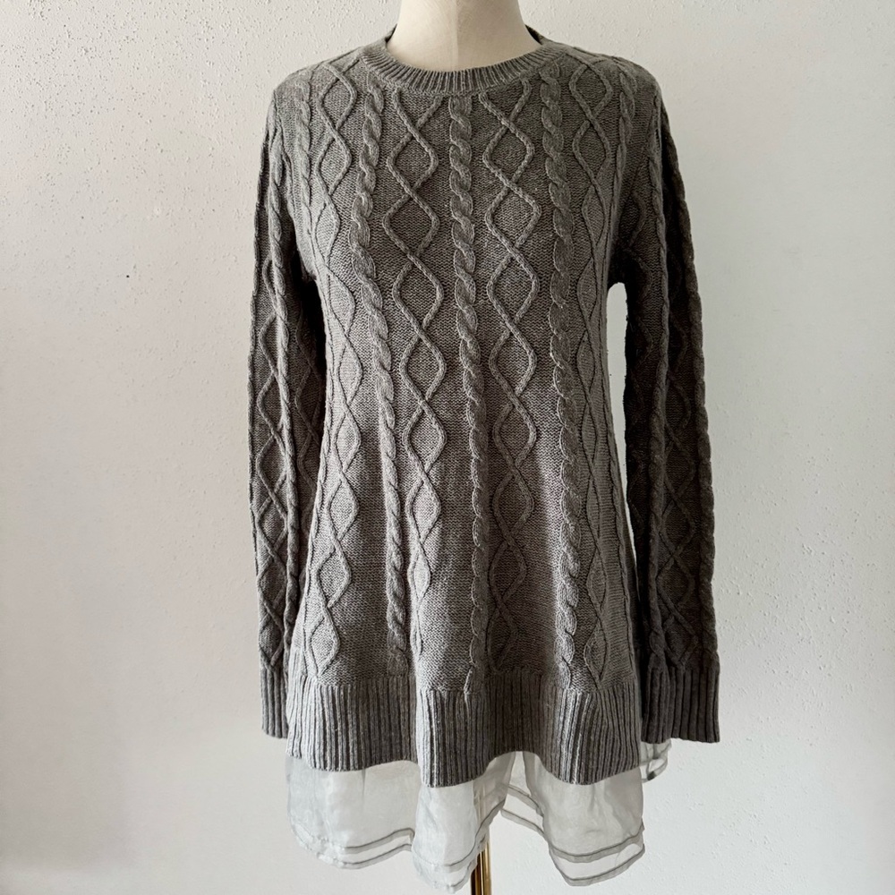 MILITARY HIPPIE Cable Knit Sweater Tunic Grey Layered Women's Size Small/Medium - Picture 2 of 7